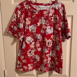 LizClayborn red and black floral knit top